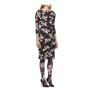 Erdem‎ Dress Size 2 Black Floral Print Boatneck Half Sleeve